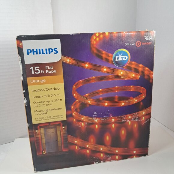 NEW Philips Orange Flat Rope Lights 15 ft LED Indoor Outdoor Halloween fall - Picture 1 of 6